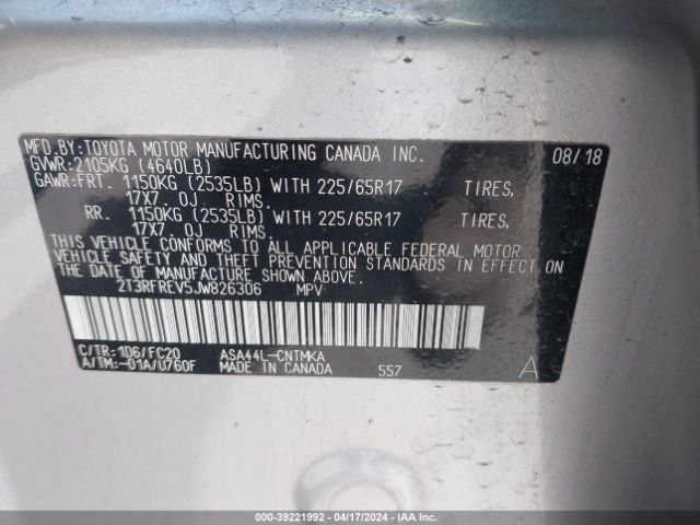 Photo 8 VIN: 2T3RFREV5JW826306 - TOYOTA RAV4 