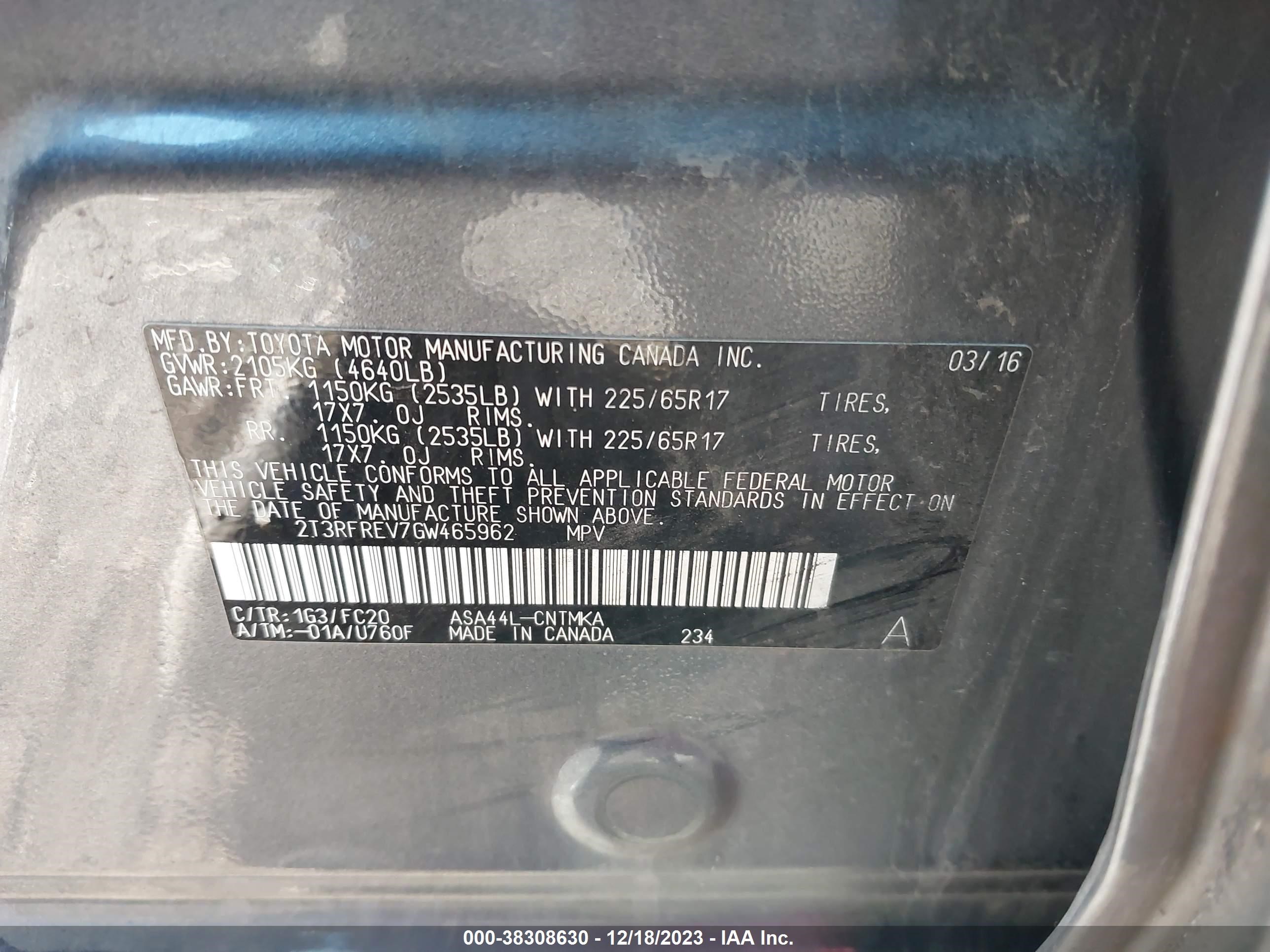 Photo 8 VIN: 2T3RFREV7GW465962 - TOYOTA RAV 4 