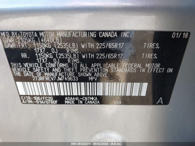 Photo 8 VIN: 2T3RFREV7JW749633 - TOYOTA RAV4 