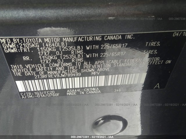 Photo 8 VIN: 2T3RFREV9JW789499 - TOYOTA RAV4 