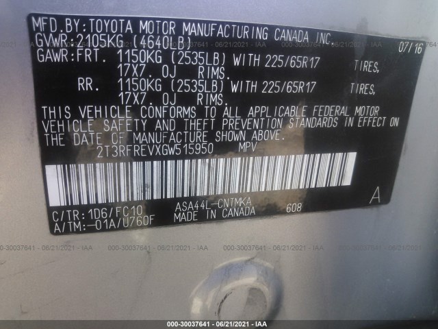 Photo 8 VIN: 2T3RFREVXGW515950 - TOYOTA RAV4 