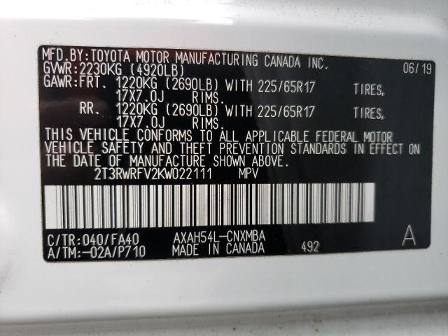 Photo 12 VIN: 2T3RWRFV2KW022111 - TOYOTA RAV4 