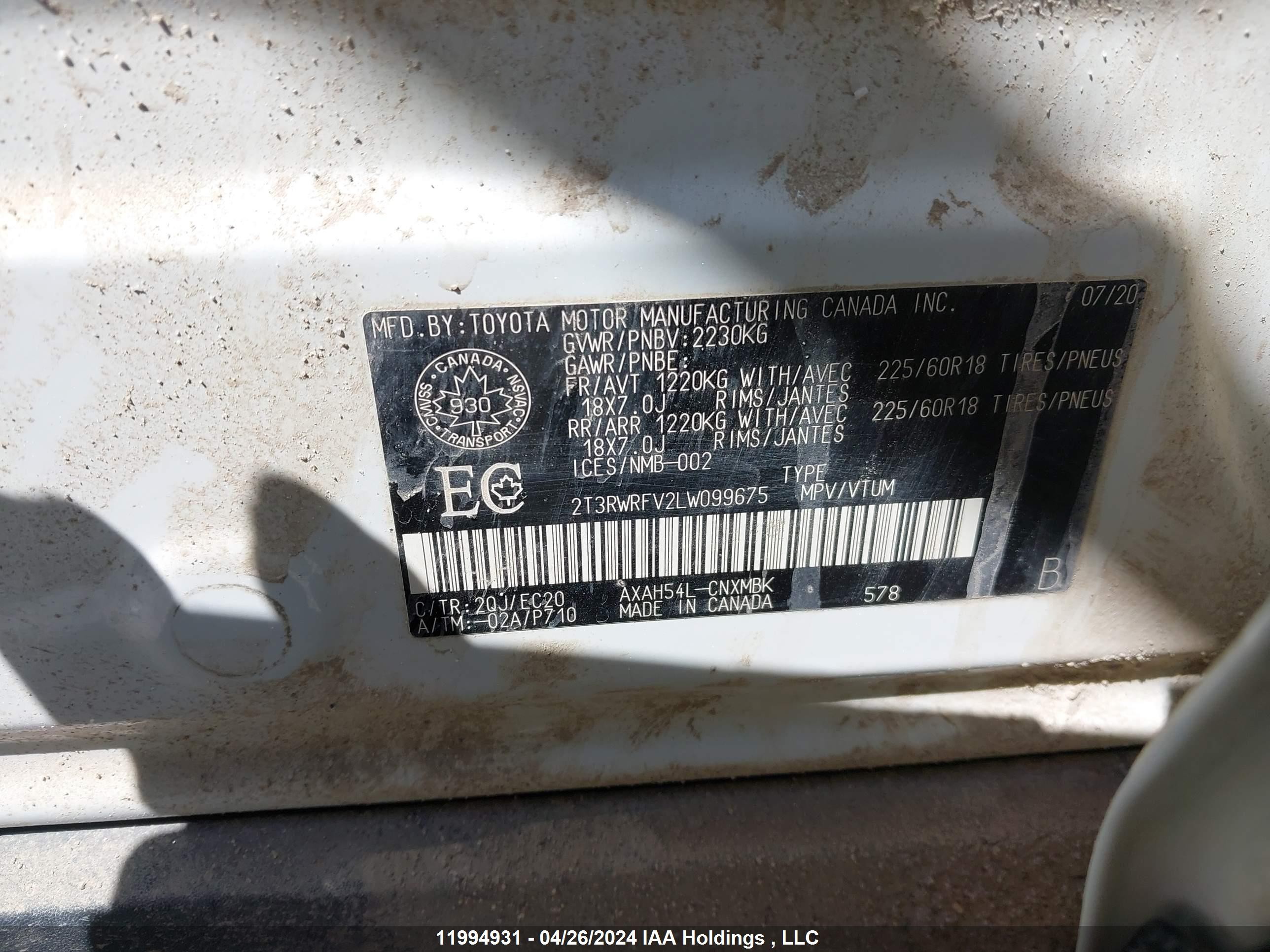 Photo 8 VIN: 2T3RWRFV2LW099675 - TOYOTA RAV 4 