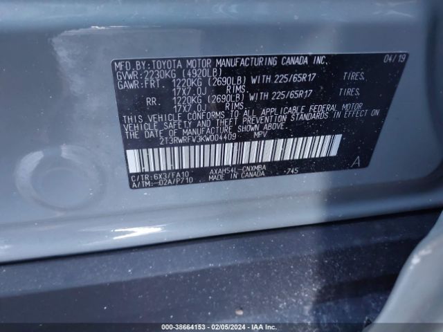 Photo 8 VIN: 2T3RWRFV3KW004409 - TOYOTA RAV4 HYBRID 