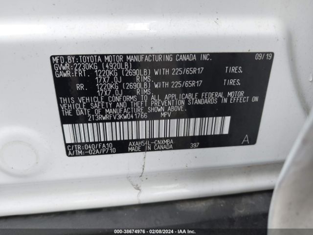 Photo 8 VIN: 2T3RWRFV3KW041766 - TOYOTA RAV4 HYBRID 