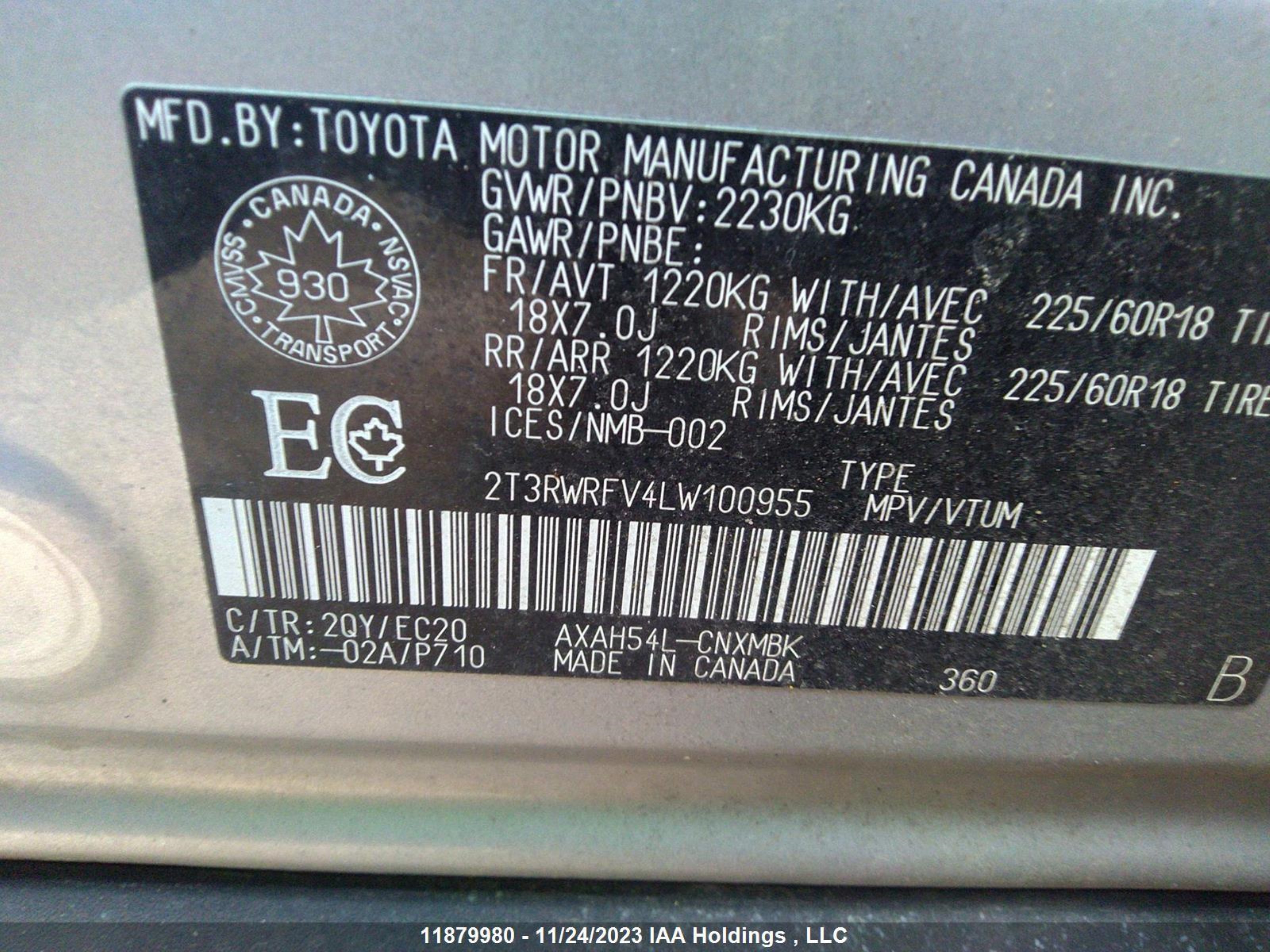 Photo 8 VIN: 2T3RWRFV4LW100955 - TOYOTA RAV 4 