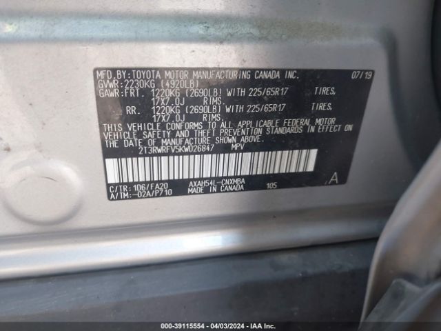 Photo 8 VIN: 2T3RWRFV5KW026847 - TOYOTA RAV4 HYBRID 