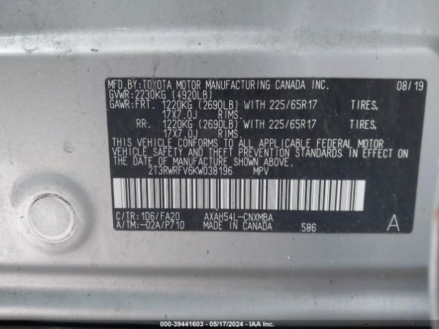 Photo 8 VIN: 2T3RWRFV6KW038196 - TOYOTA RAV4 HYBRID 