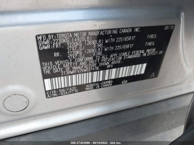 Photo 8 VIN: 2T3RWRFV7KW031418 - TOYOTA RAV4 HYBRID 