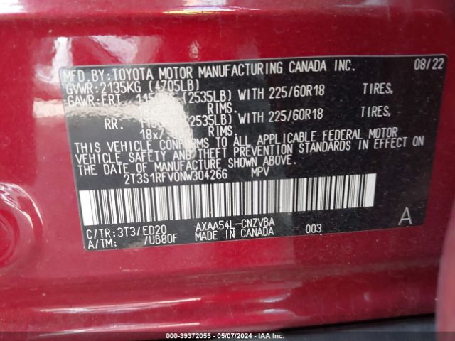 Photo 8 VIN: 2T3S1RFV0NW304266 - TOYOTA RAV4 