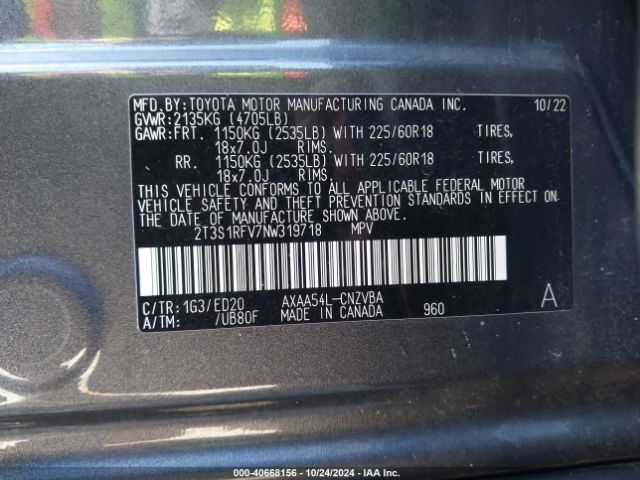 Photo 8 VIN: 2T3S1RFV7NW319718 - TOYOTA RAV4 