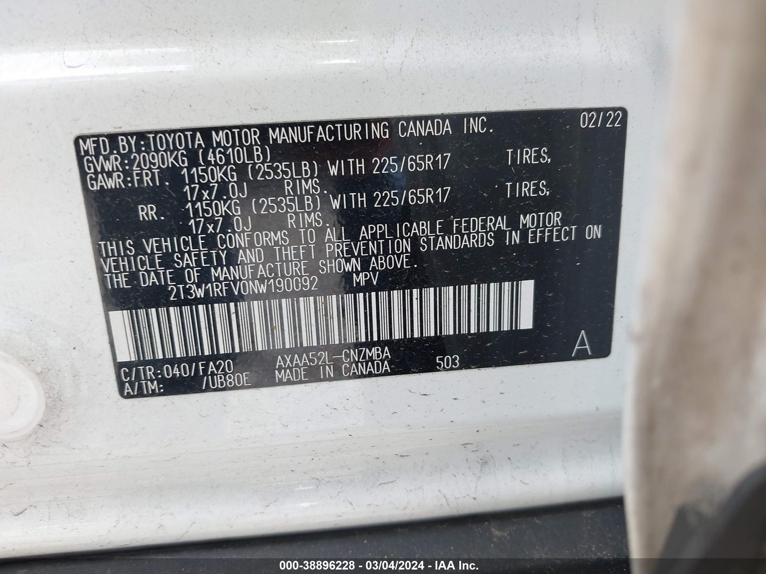 Photo 8 VIN: 2T3W1RFV0NW190092 - TOYOTA RAV 4 