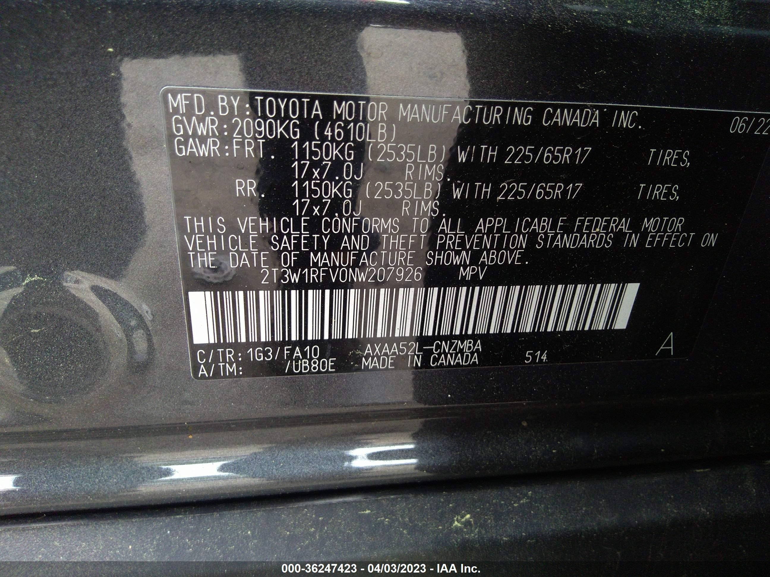 Photo 8 VIN: 2T3W1RFV0NW207926 - TOYOTA RAV 4 