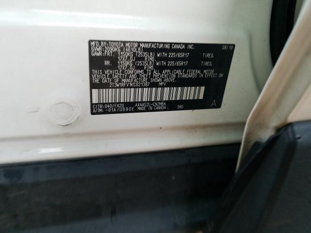 Photo 9 VIN: 2T3W1RFV1KC021387 - TOYOTA RAV4 XLE 