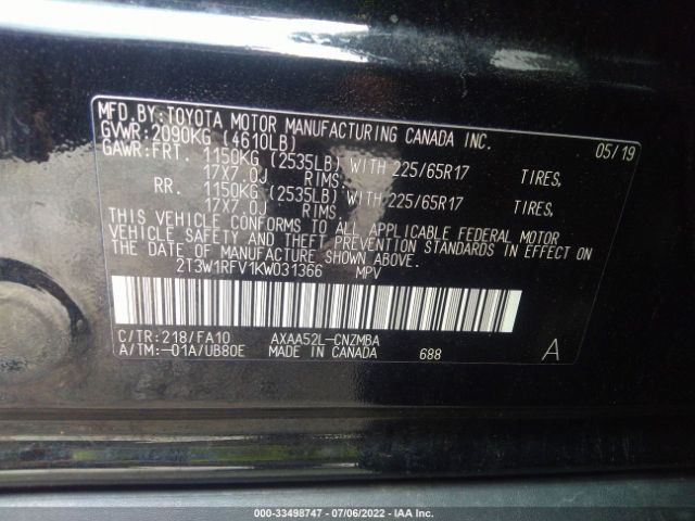 Photo 8 VIN: 2T3W1RFV1KW031366 - TOYOTA RAV4 