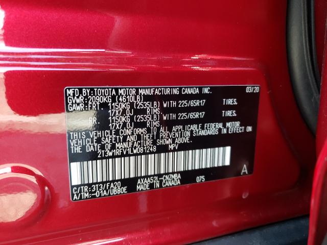 Photo 9 VIN: 2T3W1RFV1LW081248 - TOYOTA RAV4 XLE 