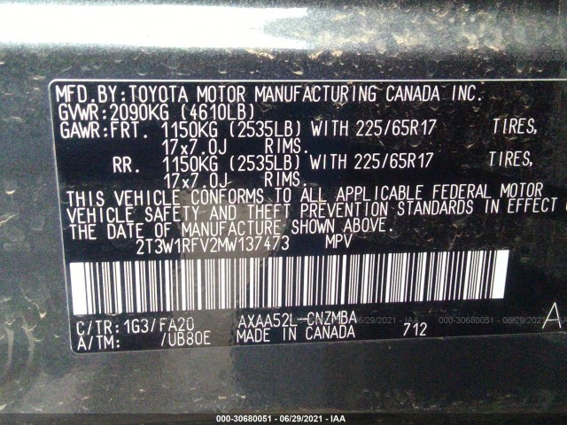 Photo 8 VIN: 2T3W1RFV2MW137473 - TOYOTA RAV4 