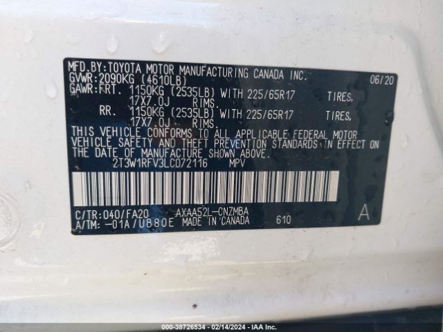 Photo 8 VIN: 2T3W1RFV3LC072116 - TOYOTA RAV4 