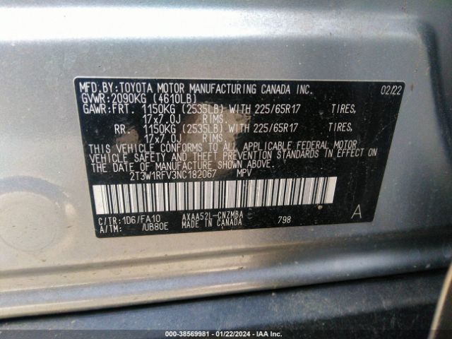 Photo 8 VIN: 2T3W1RFV3NC182067 - TOYOTA RAV4 