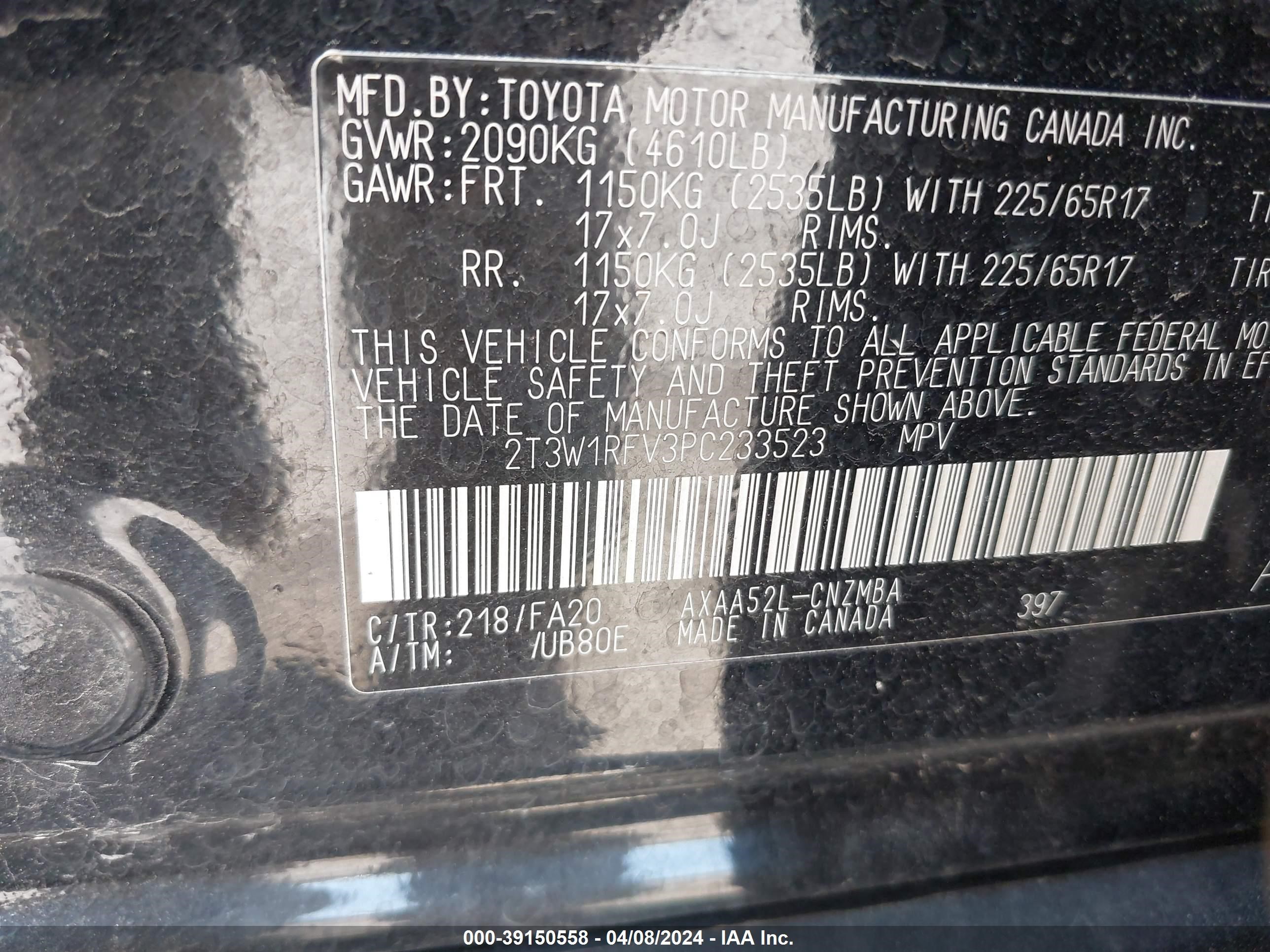 Photo 8 VIN: 2T3W1RFV3PC233523 - TOYOTA RAV 4 