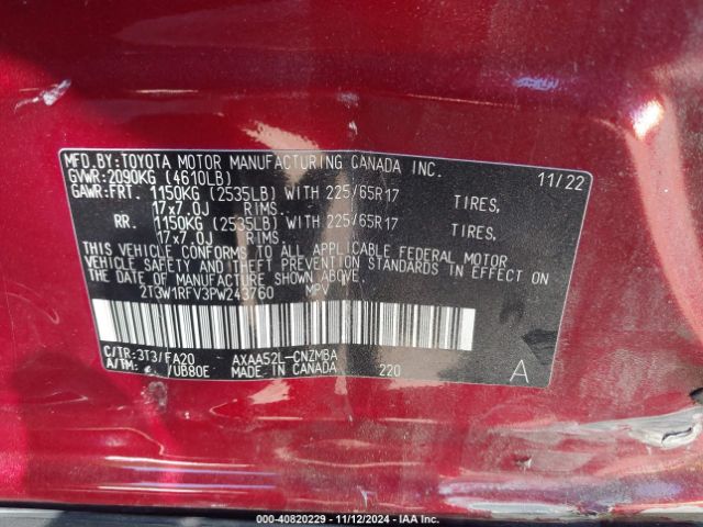 Photo 8 VIN: 2T3W1RFV3PW243760 - TOYOTA RAV4 