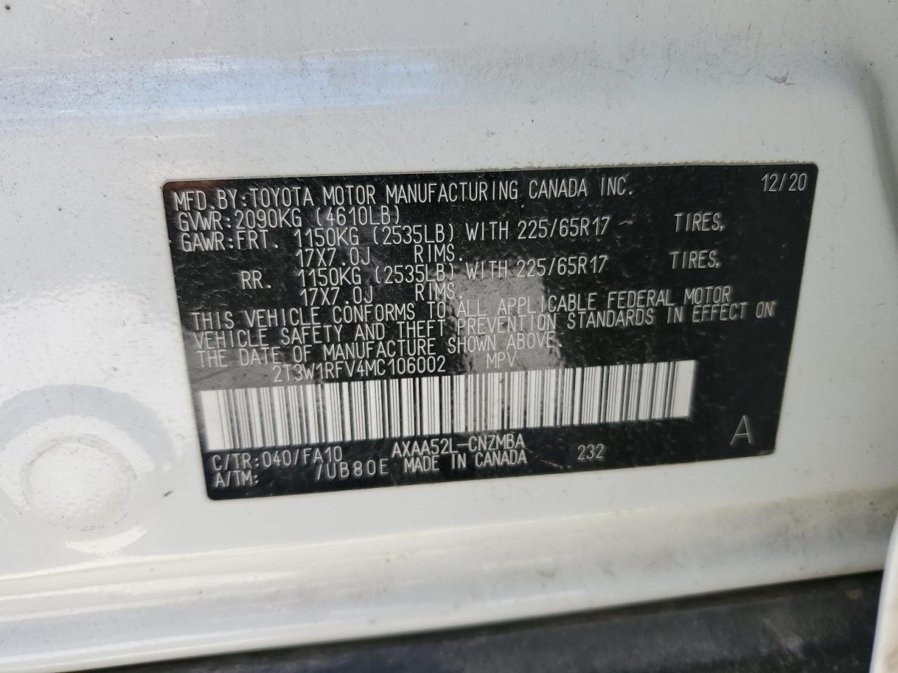 Photo 12 VIN: 2T3W1RFV4MC106002 - TOYOTA RAV 4 