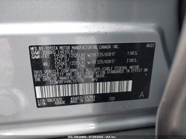 Photo 8 VIN: 2T3W1RFV4NC197676 - TOYOTA RAV4 