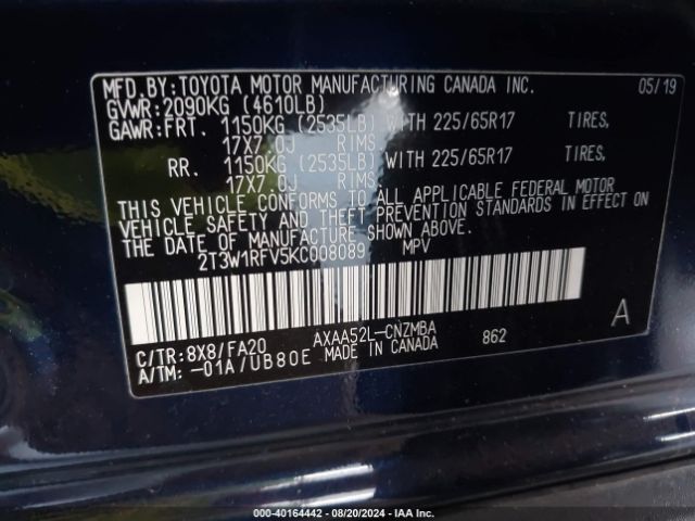 Photo 8 VIN: 2T3W1RFV5KC008089 - TOYOTA RAV4 