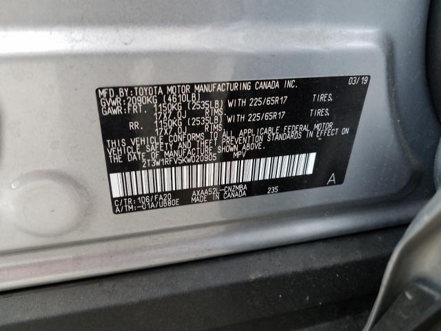 Photo 9 VIN: 2T3W1RFV5KW020905 - TOYOTA RAV4 XLE 