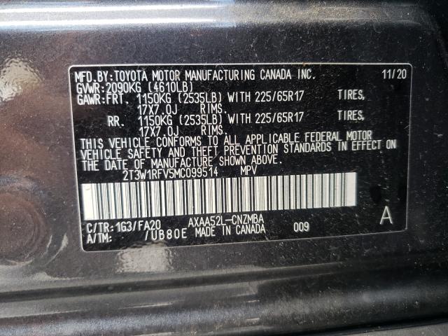 Photo 9 VIN: 2T3W1RFV5MC099514 - TOYOTA RAV4 XLE 