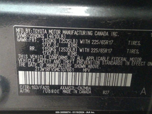 Photo 8 VIN: 2T3W1RFV5MC107661 - TOYOTA RAV4 