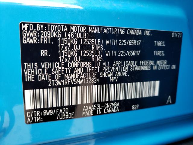 Photo 9 VIN: 2T3W1RFV5MW132834 - TOYOTA RAV4 XLE 