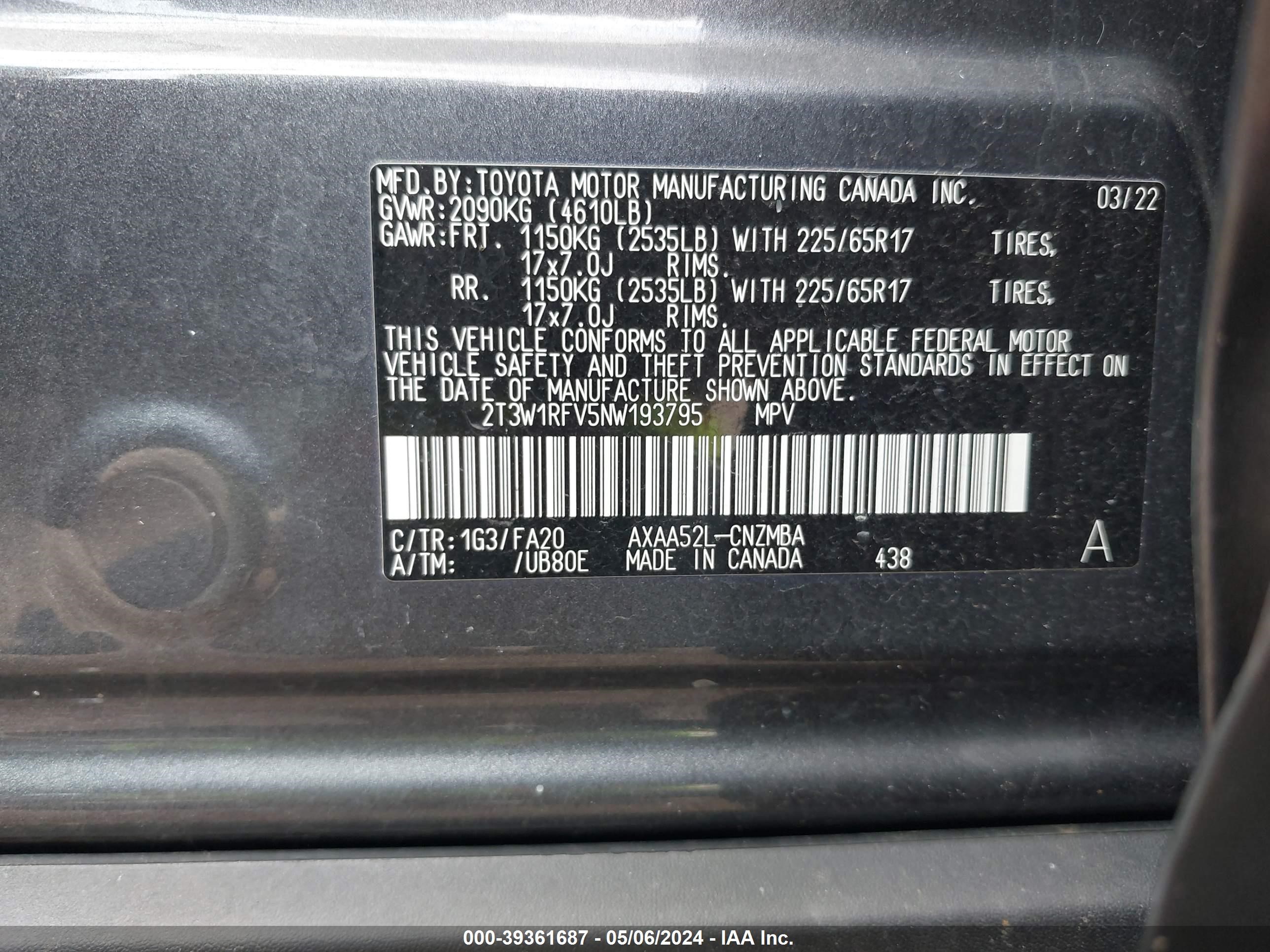 Photo 8 VIN: 2T3W1RFV5NW193795 - TOYOTA RAV 4 