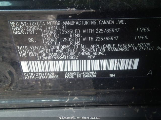 Photo 8 VIN: 2T3W1RFV6KW013932 - TOYOTA RAV4 