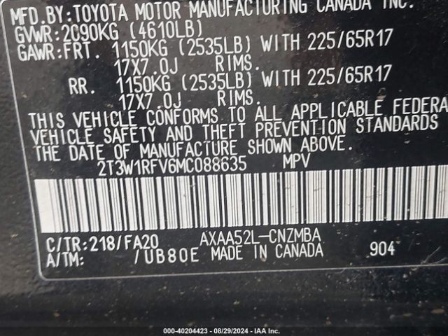 Photo 8 VIN: 2T3W1RFV6MC088635 - TOYOTA RAV4 