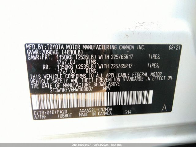 Photo 8 VIN: 2T3W1RFV6MW168807 - TOYOTA RAV4 