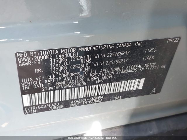 Photo 8 VIN: 2T3W1RFV6NW226898 - TOYOTA RAV4 