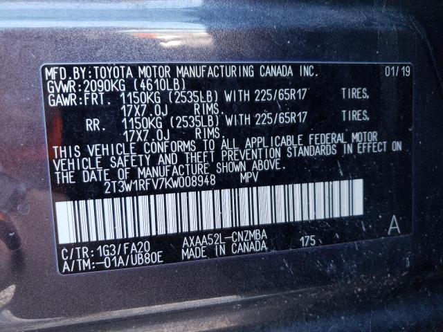 Photo 9 VIN: 2T3W1RFV7KW008948 - TOYOTA RAV4 XLE 