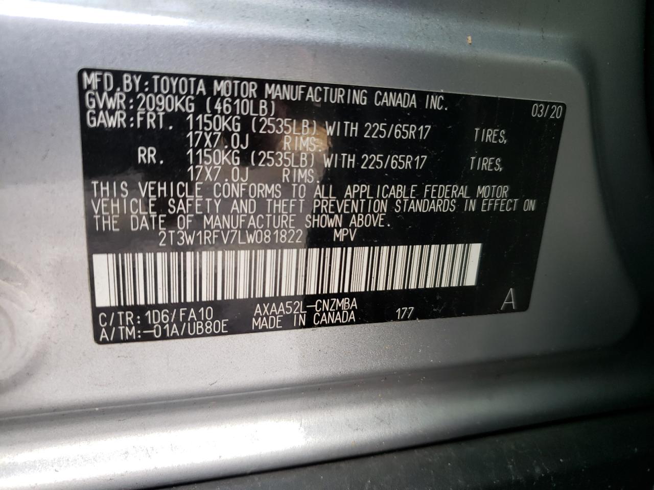 Photo 12 VIN: 2T3W1RFV7LW081822 - TOYOTA RAV 4 