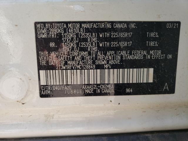 Photo 9 VIN: 2T3W1RFV7MC128849 - TOYOTA RAV4 XLE 