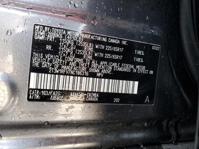 Photo 12 VIN: 2T3W1RFV7NC186316 - TOYOTA RAV4 XLE 