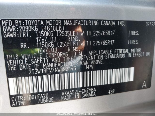 Photo 8 VIN: 2T3W1RFV7NW192146 - TOYOTA RAV4 