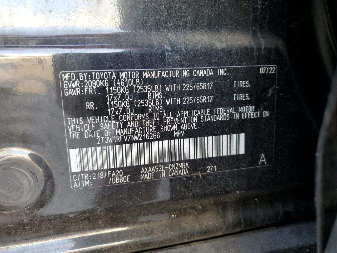 Photo 11 VIN: 2T3W1RFV7NW216266 - TOYOTA RAV 4 