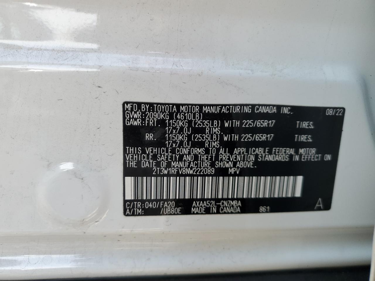 Photo 12 VIN: 2T3W1RFV8NW222089 - TOYOTA RAV 4 