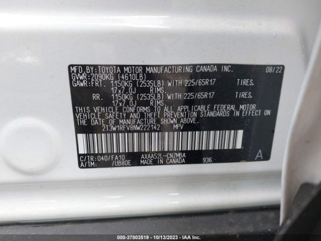 Photo 8 VIN: 2T3W1RFV8NW222142 - TOYOTA RAV4 