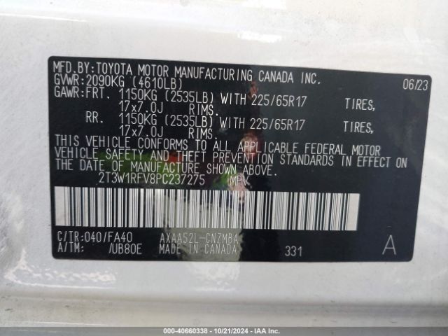 Photo 8 VIN: 2T3W1RFV8PC237275 - TOYOTA RAV4 