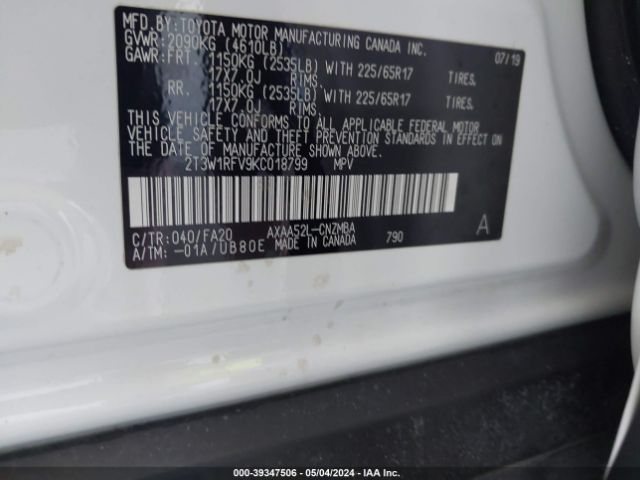 Photo 8 VIN: 2T3W1RFV9KC018799 - TOYOTA RAV4 