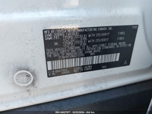 Photo 8 VIN: 2T3W1RFV9NC212995 - TOYOTA RAV4 