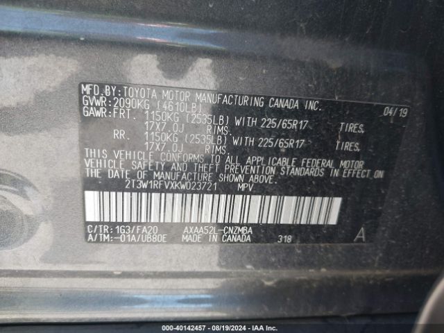 Photo 8 VIN: 2T3W1RFVXKW023721 - TOYOTA RAV4 