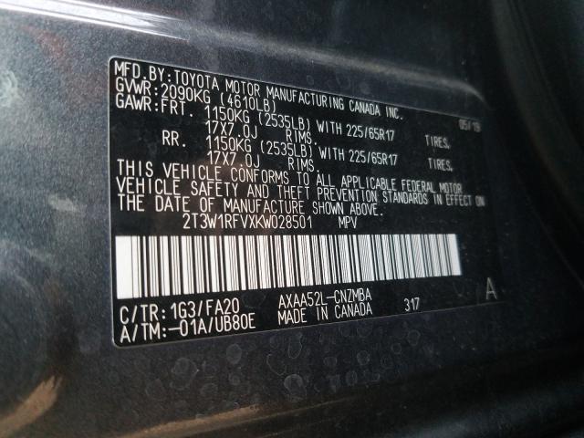 Photo 9 VIN: 2T3W1RFVXKW028501 - TOYOTA RAV4 XLE 